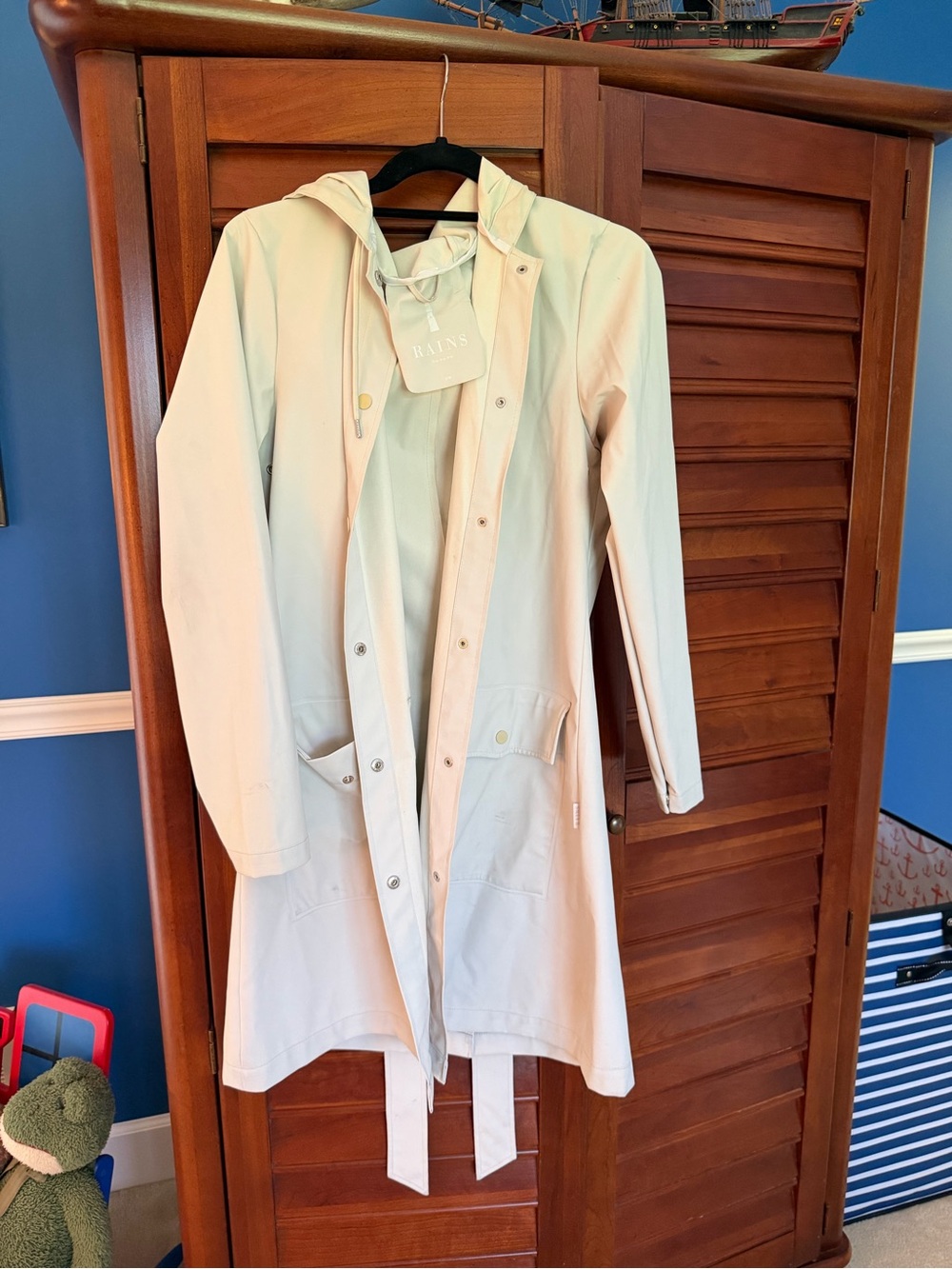 Rains Women's Light Beige Hooded Trench Coat